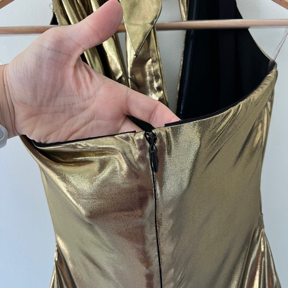 Babyboo Gold Halter Cowl Neck Fallon Stretch Mini Dress Size Medium - Picture 11 of 14